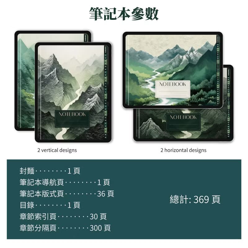 【數位】綠色風景豎版橫版電子手帳康奈爾數位筆記本notability/goodnotes