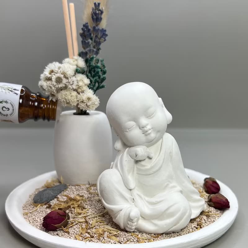 24HR 淨念吉祥小佛(一念) 永生花圓盤組合 藝術香氛擴香 精油香氛
