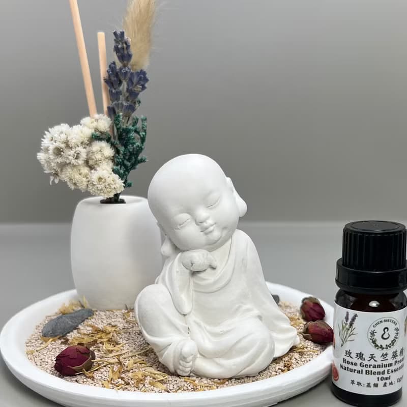 24HR 淨念吉祥小佛(一念) 永生花圓盤組合 藝術香氛擴香 精油香氛