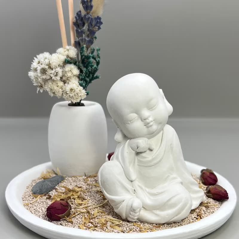 24HR 淨念吉祥小佛(一念) 永生花圓盤組合 藝術香氛擴香 精油香氛