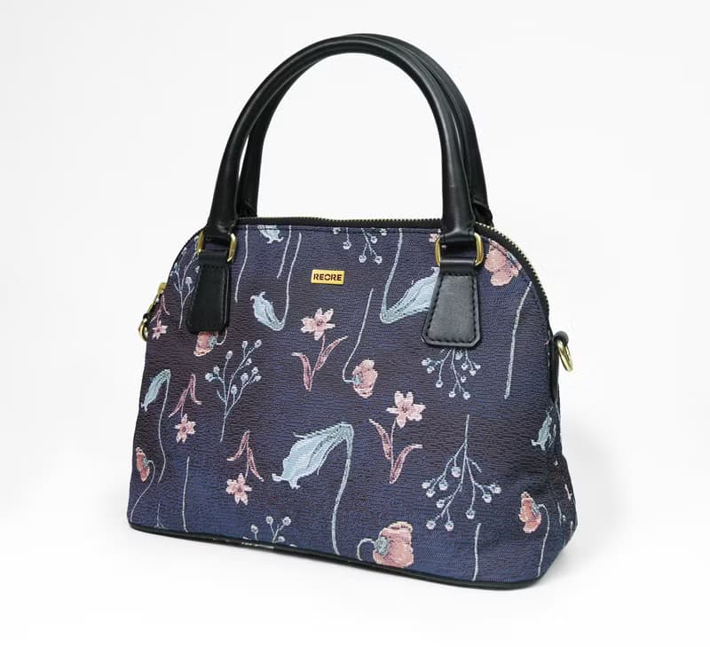 貝殼兩用包  真皮 / 布防潑水 平織緹花   瀾夢墨   阿曼達