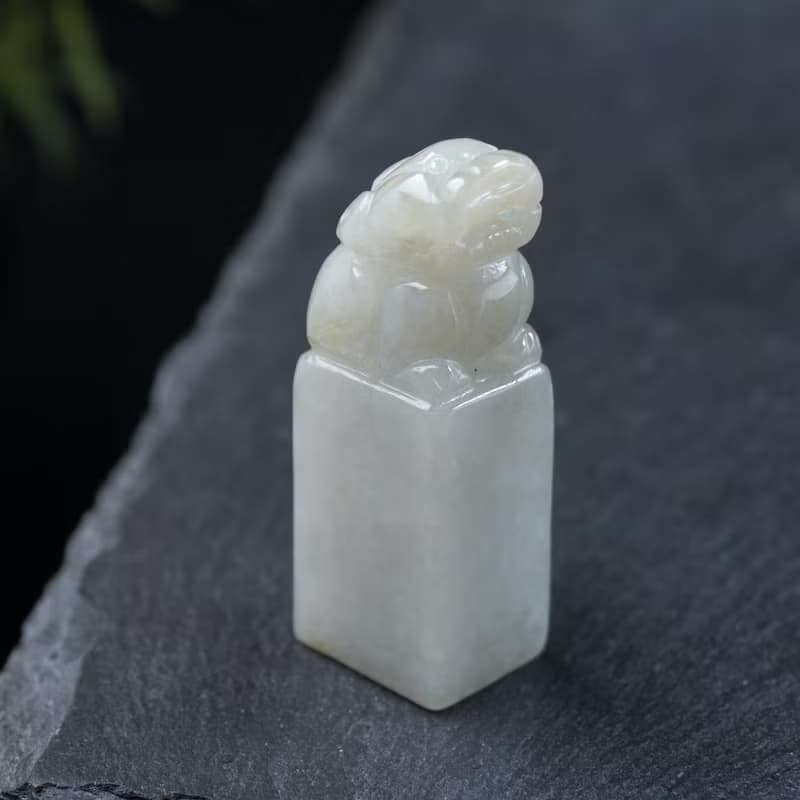 【招財神獸】淡黃翡翠貔貅玉印章 | 天然緬甸玉翡翠A貨 | 送禮