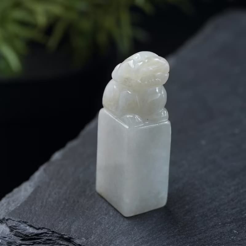 【招財神獸】淡黃翡翠貔貅玉印章 | 天然緬甸玉翡翠A貨 | 送禮