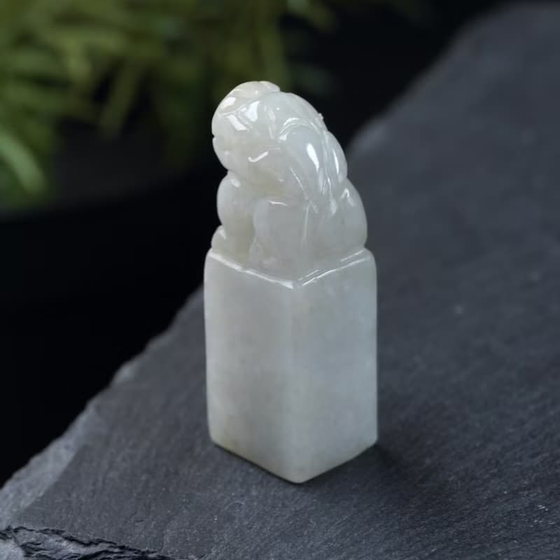 【招財神獸】淡黃翡翠貔貅玉印章 | 天然緬甸玉翡翠A貨 | 送禮