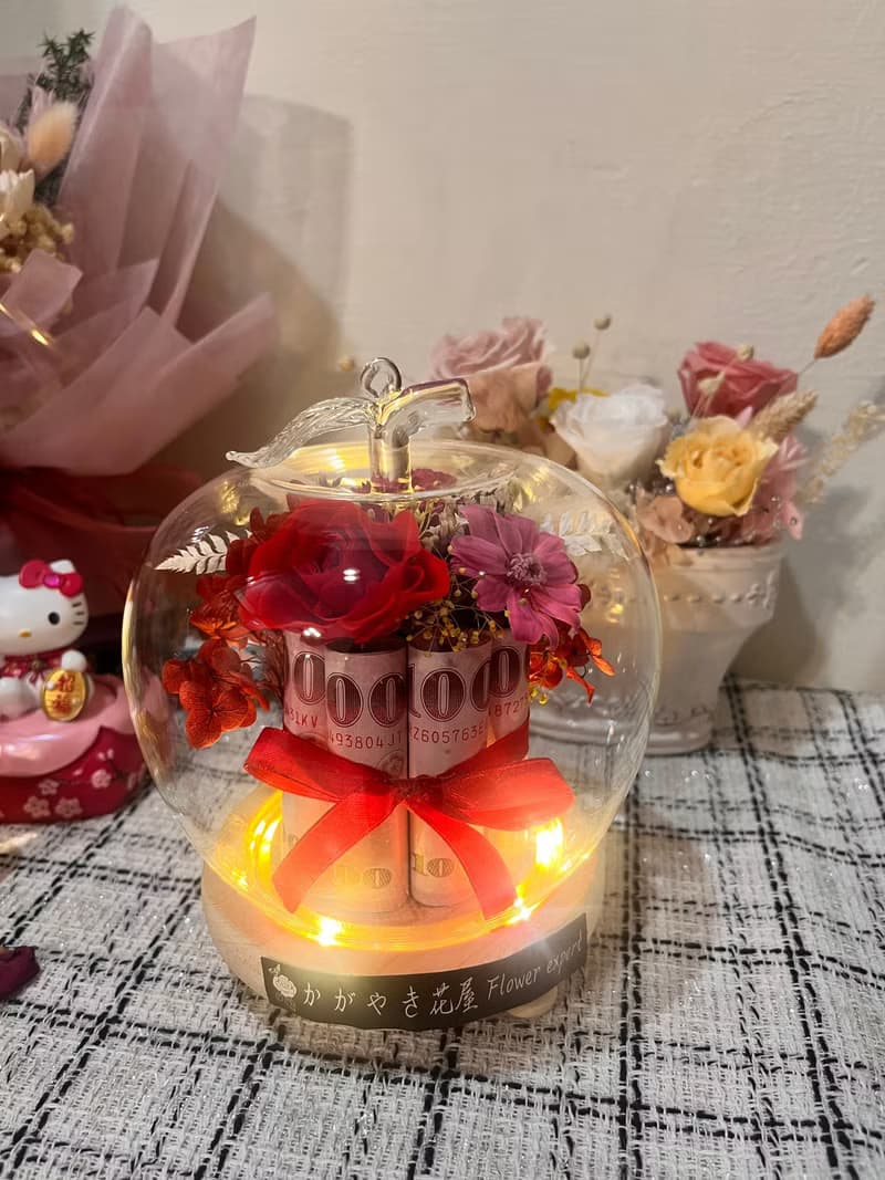 有錢花夜燈蘋果玻璃盅/平安果/新婚快樂/帶路雞/母親節禮物