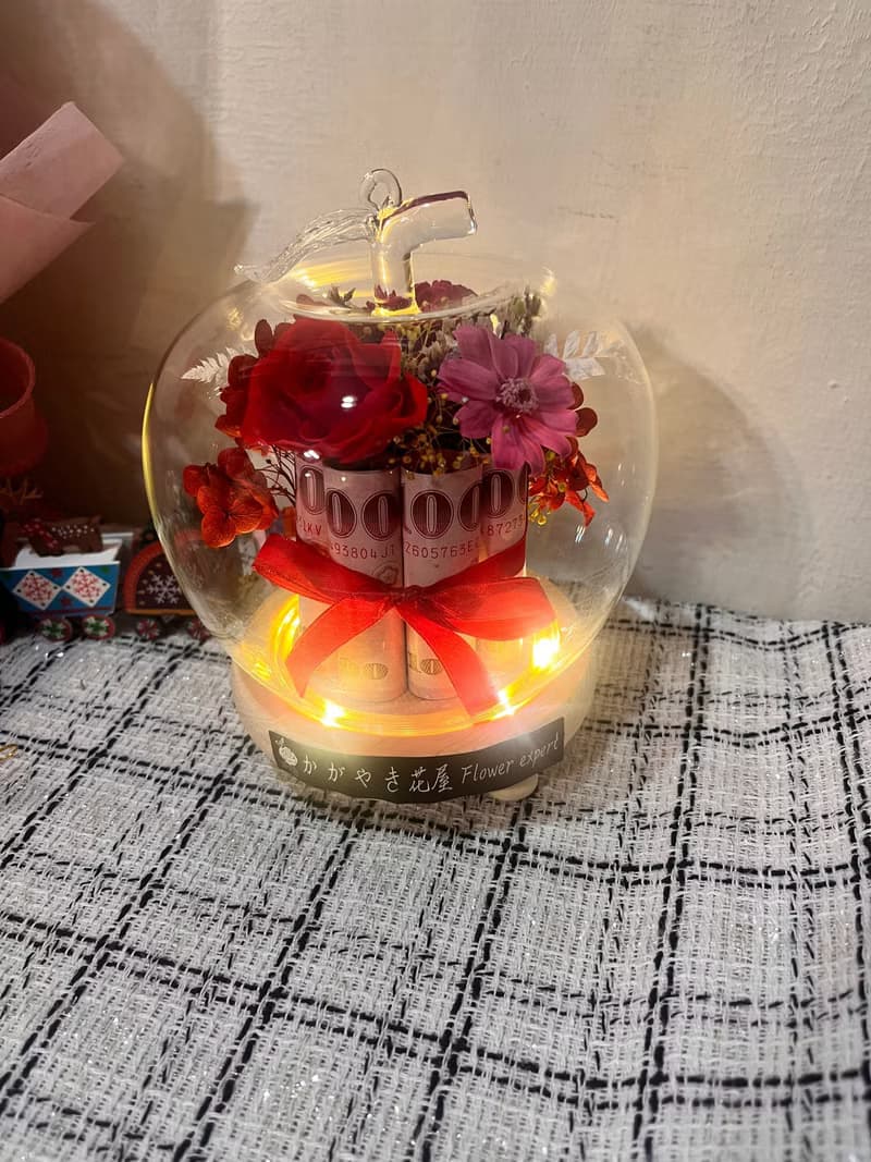有錢花夜燈蘋果玻璃盅/平安果/新婚快樂/帶路雞/母親節禮物