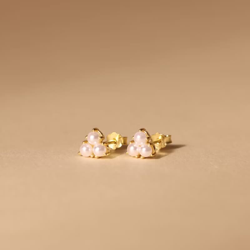 s925銀鍍18k金珍珠耳釘 抗敏感mini耳釘 精緻小巧百搭耳釘