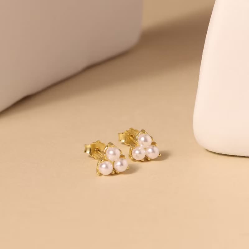 s925銀鍍18k金珍珠耳釘 抗敏感mini耳釘 精緻小巧百搭耳釘