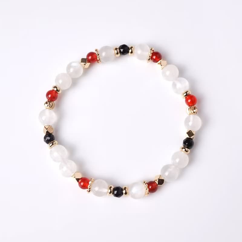 丹頂鶴 // 月光石紅瑪瑙黑瑪瑙 手鍊 // 內在平靜 好人緣 平安