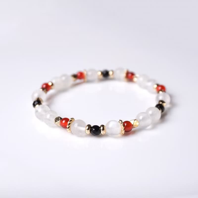 丹頂鶴 // 月光石紅瑪瑙黑瑪瑙 手鍊 // 內在平靜 好人緣 平安