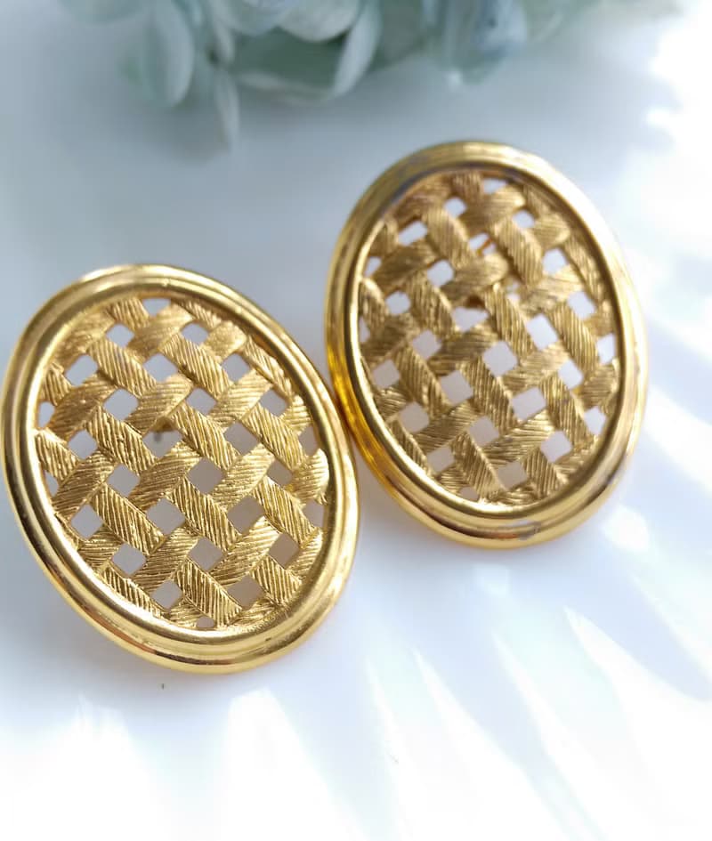 Vintage Jewelry 西洋古董飾品 Napier 金色調  金網格 針式耳環