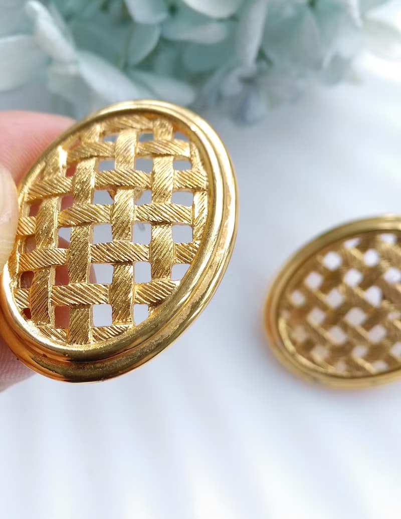 Vintage Jewelry 西洋古董飾品 Napier 金色調  金網格 針式耳環