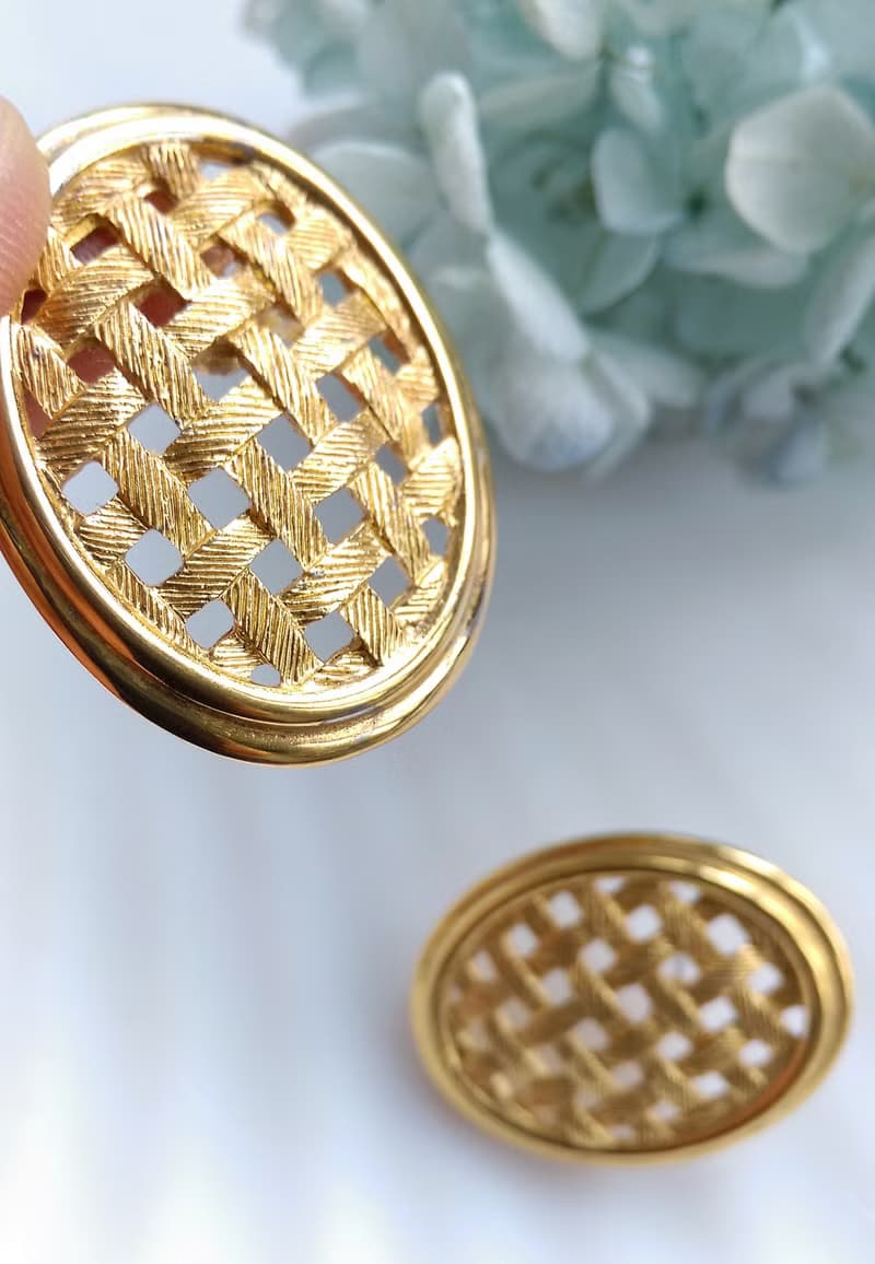 Vintage Jewelry 西洋古董飾品 Napier 金色調  金網格 針式耳環