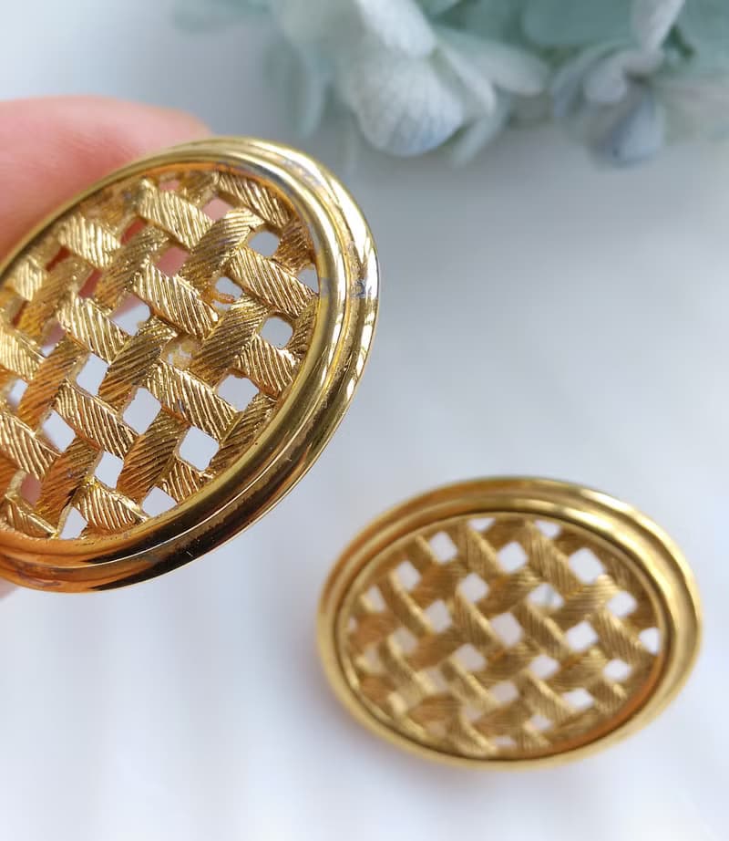 Vintage Jewelry 西洋古董飾品 Napier 金色調  金網格 針式耳環