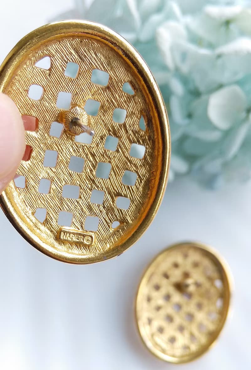 Vintage Jewelry 西洋古董飾品 Napier 金色調  金網格 針式耳環