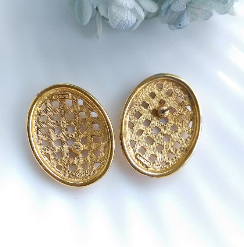 Vintage Jewelry 西洋古董飾品 Napier 金色調  金網格 針式耳環