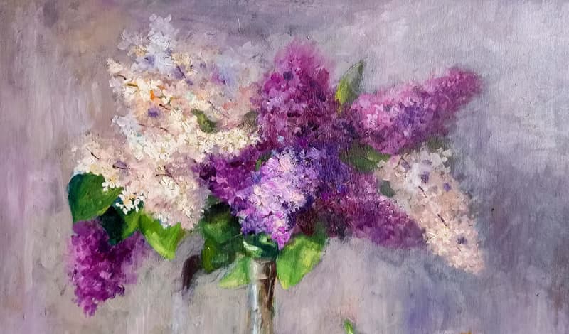 Canvas Painting Flowers Lilac Original Art Bouquet in vase Floral Still life