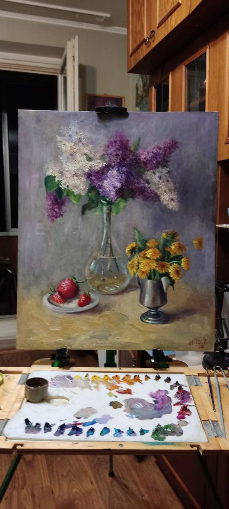 Canvas Painting Flowers Lilac Original Art Bouquet in vase Floral Still life