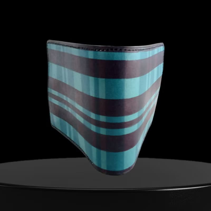 本革　手縫い　表　ブルーチェック　中　イタリアヌメ革　チョコレート色　手染め　二つ折り財布