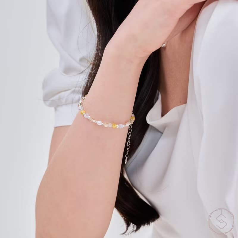 曙光 | 黃水晶 淡水珍珠 白水晶 S925純銀 | 天然水晶手鍊