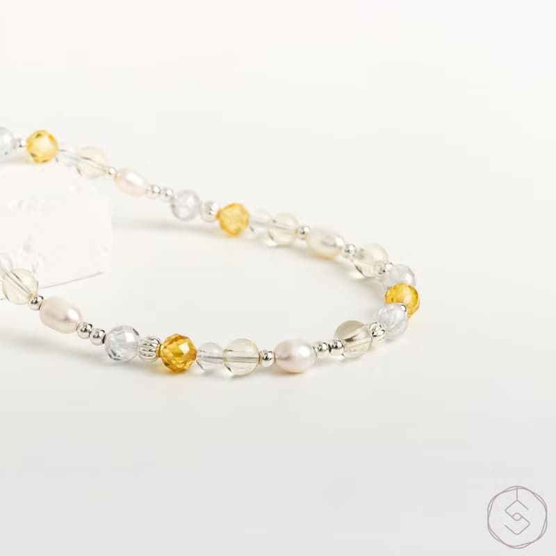 曙光 | 黃水晶 淡水珍珠 白水晶 S925純銀 | 天然水晶手鍊
