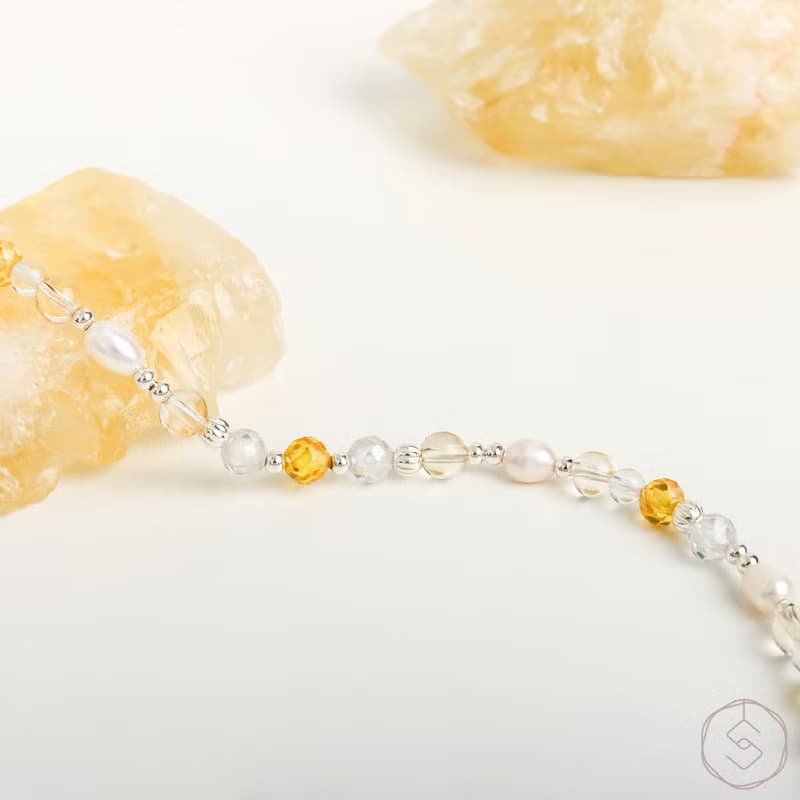 曙光 | 黃水晶 淡水珍珠 白水晶 S925純銀 | 天然水晶手鍊