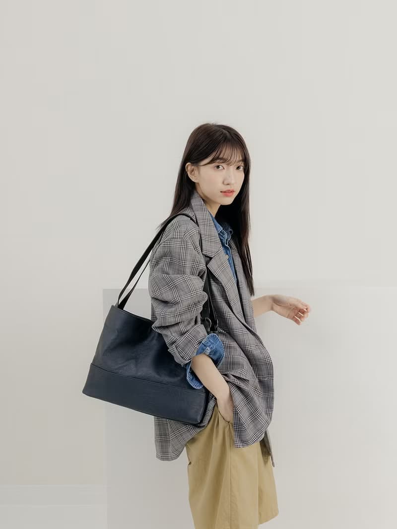 supportingrole 真皮極簡四方2層都市手提托特包 藍