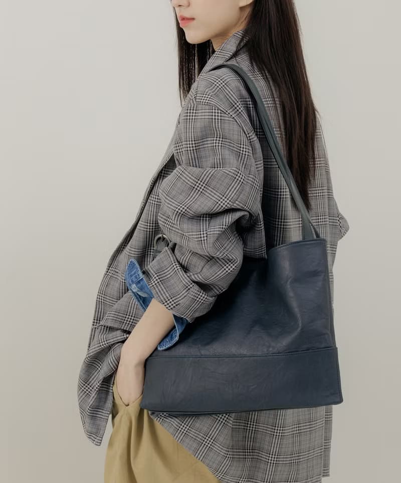 supportingrole 真皮極簡四方2層都市手提托特包 藍