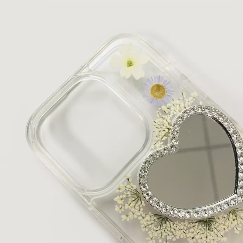 天然藍白系押花鏡子手機殼 適用於iPhone 16 Samsung S25 Google