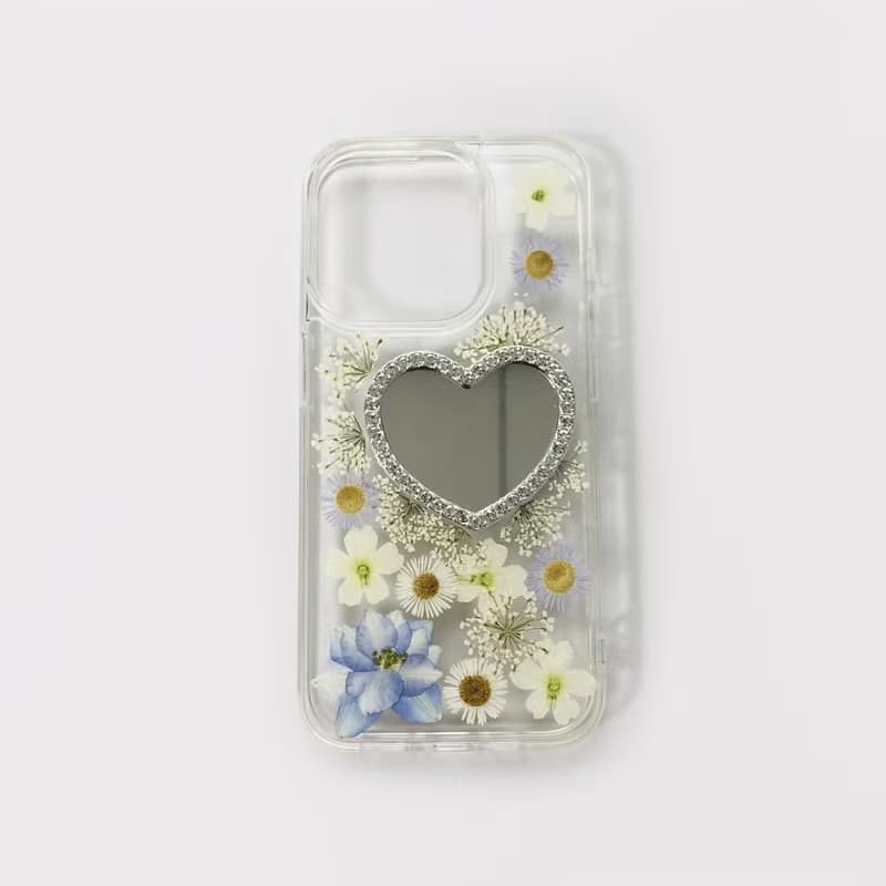 天然藍白系押花鏡子手機殼 適用於iPhone 16 Samsung S25 Google