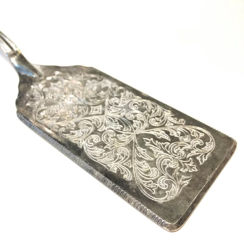 美國老物  復古刻花紋長方形刀面雕花把柄蛋糕切取器