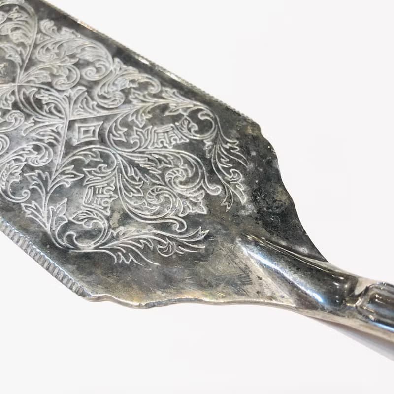 美國老物  復古刻花紋長方形刀面雕花把柄蛋糕切取器