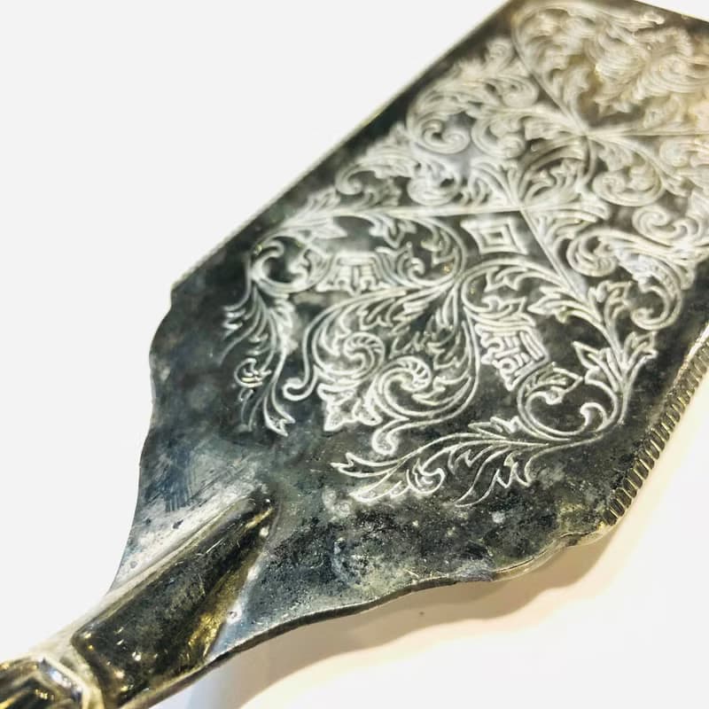 美國老物  復古刻花紋長方形刀面雕花把柄蛋糕切取器