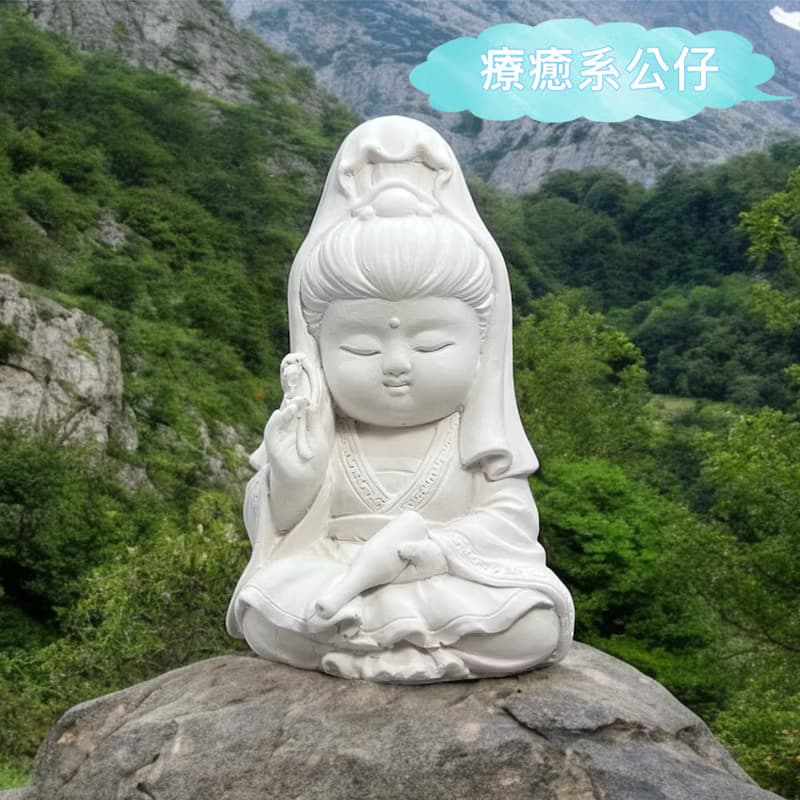 文青簡約風 淨念吉祥之寶瓶觀音小佛 原木底座系列 搭配永生花瓶