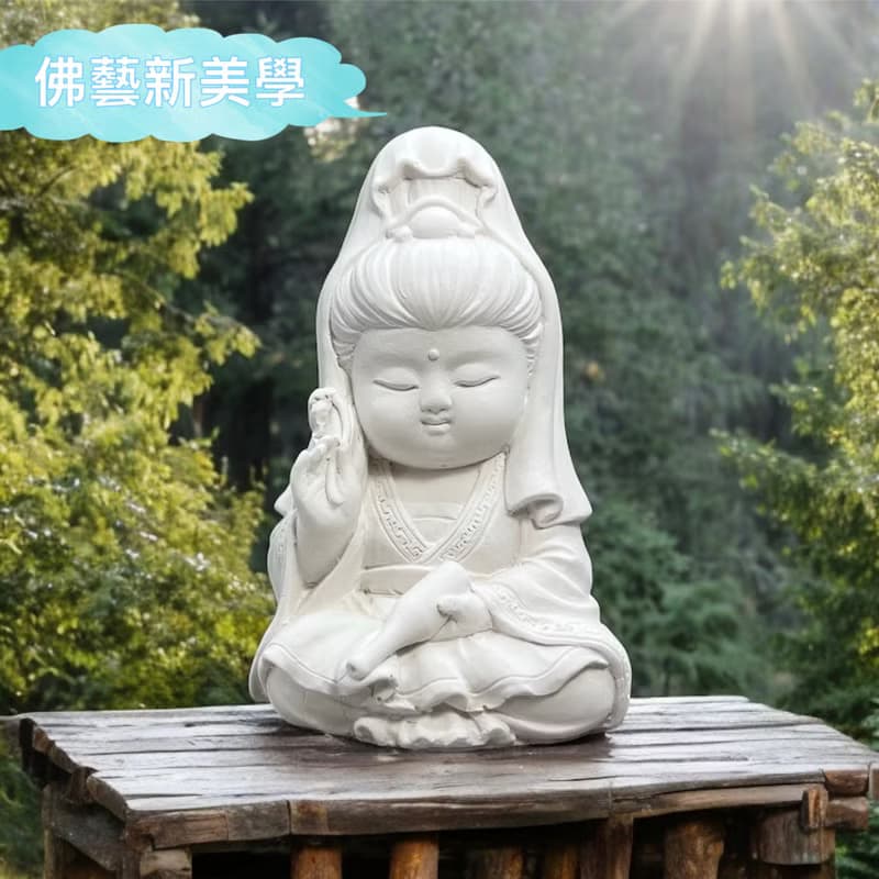 文青簡約風 淨念吉祥之寶瓶觀音小佛 原木底座系列 搭配永生花瓶