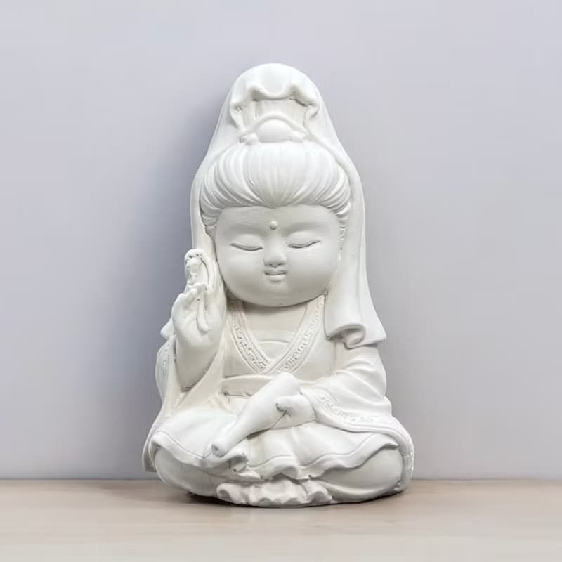 文青簡約風 淨念吉祥之寶瓶觀音小佛 原木底座系列 搭配永生花瓶