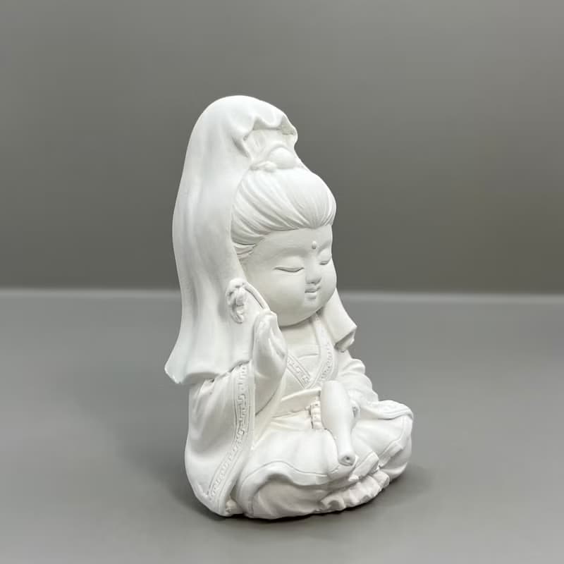 文青簡約風 淨念吉祥之寶瓶觀音小佛 原木底座系列 搭配永生花瓶