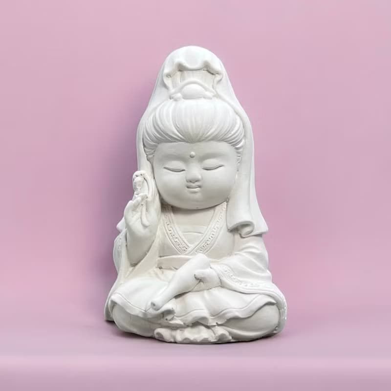 文青簡約風 淨念吉祥之寶瓶觀音小佛 原木底座系列 搭配永生花瓶