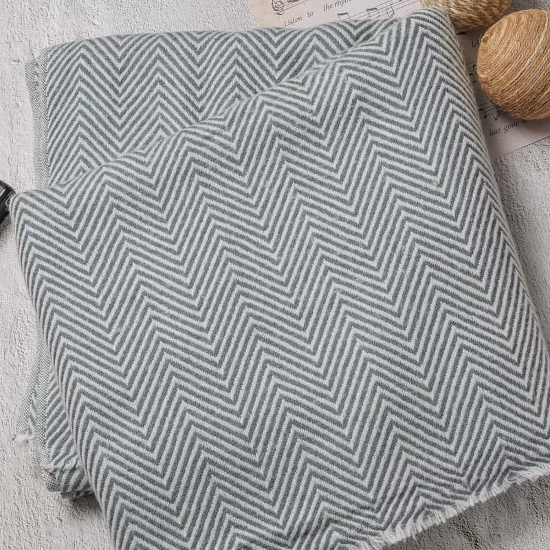 【毯子】喀什米爾羊毛大毯子/披肩 山形紋灰色 柔軟保暖