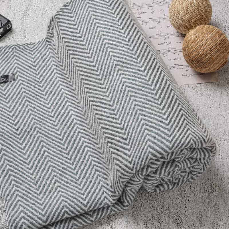 【毯子】喀什米爾羊毛大毯子/披肩 山形紋灰色 柔軟保暖