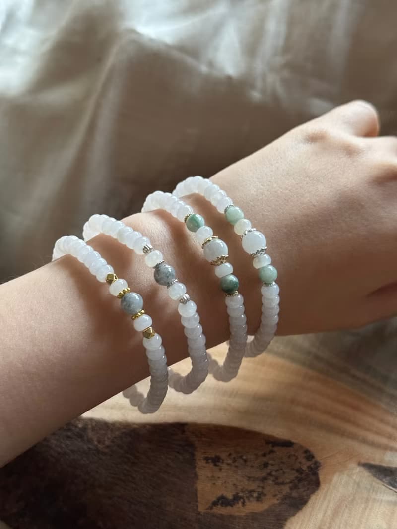 【翡翠】白翡經典設計手珠