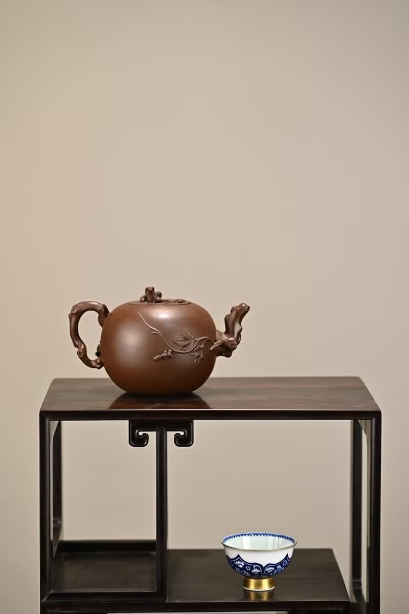 松鼠葡萄 全手工 正高工許學芳作品 容量350cc一廠紫泥子孫滿堂