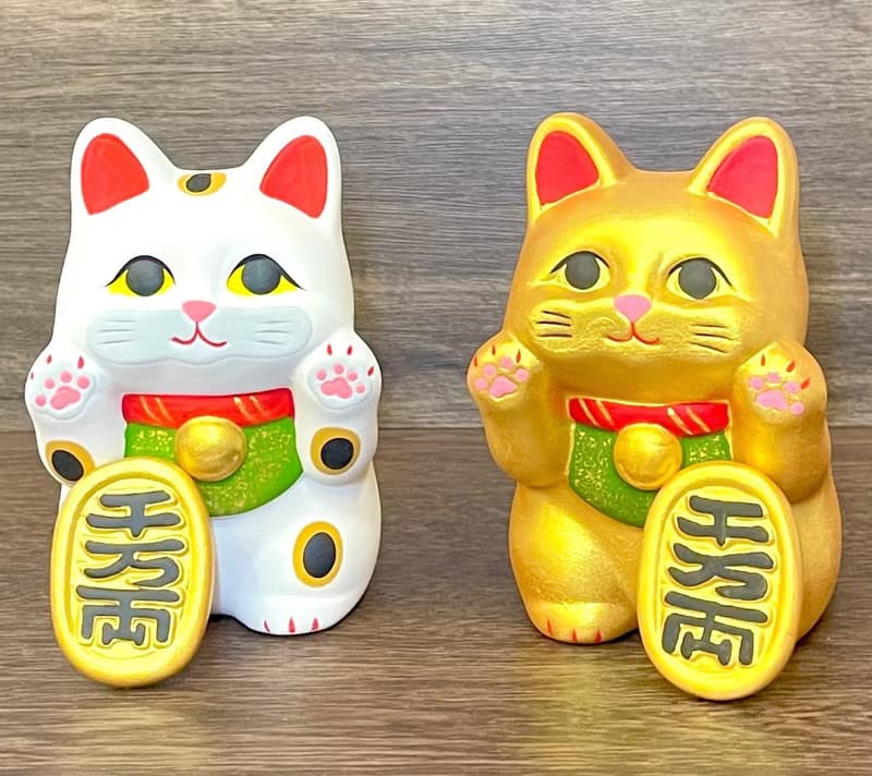 京都RYUKODO 貼窗親親開運招財貓-白/金