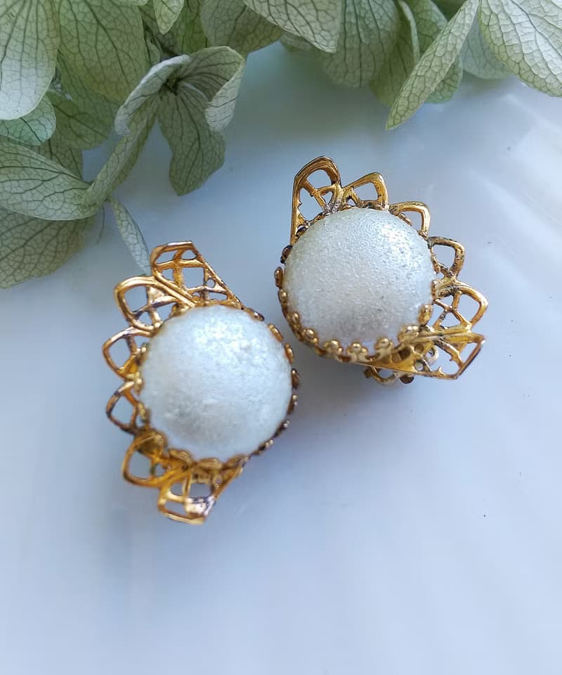 Vintage Jewelry 西洋古董飾品 FREIRICH 對稱 優雅白珠 夾式耳環