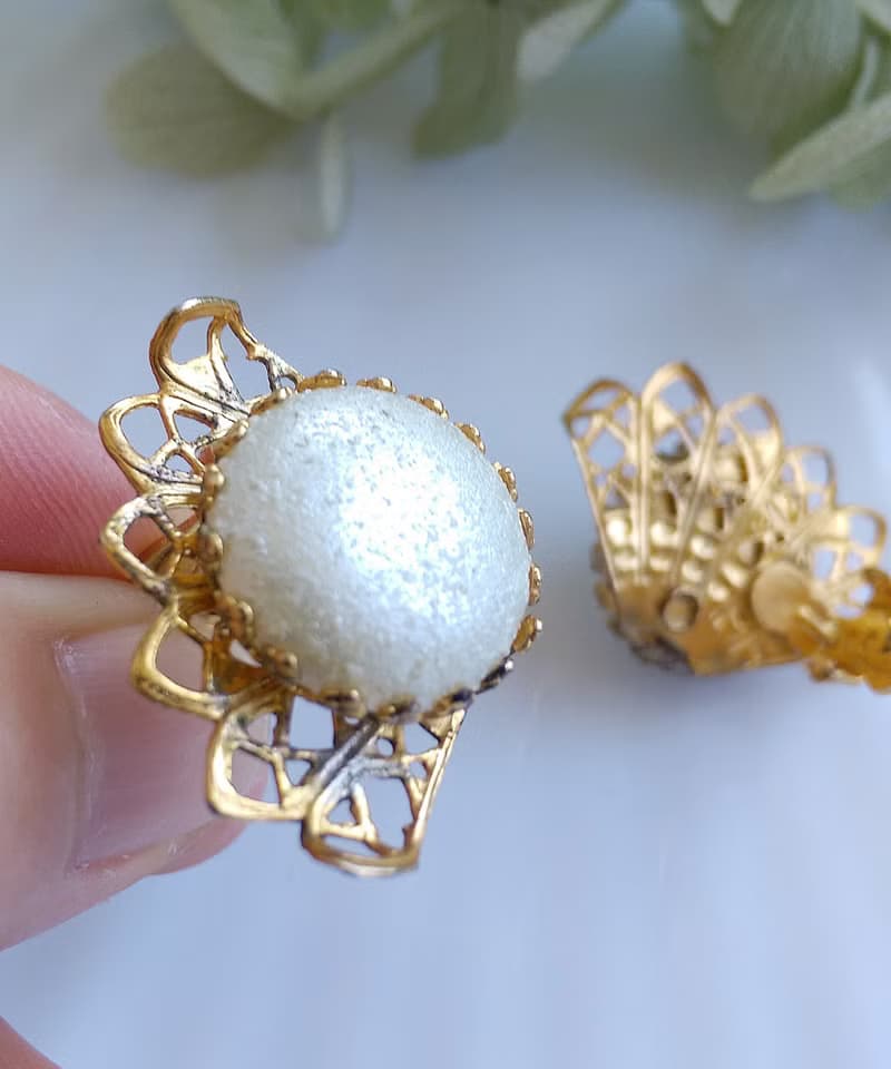 Vintage Jewelry 西洋古董飾品 FREIRICH 對稱 優雅白珠 夾式耳環