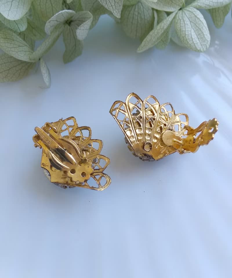 Vintage Jewelry 西洋古董飾品 FREIRICH 對稱 優雅白珠 夾式耳環