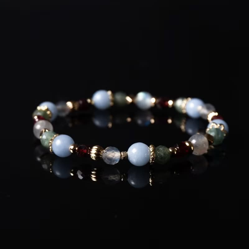 溪谷迴聲 // 天使石 拉長石 綠磷灰石 石榴石 水晶手鍊 /內在療癒