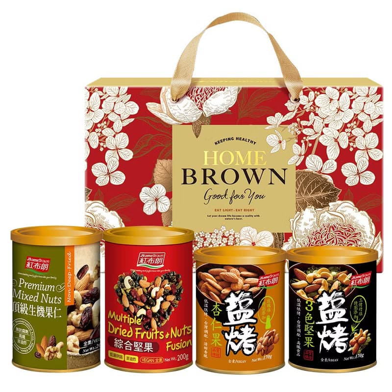 【免運】紅布朗 花饗典雅堅果禮盒(4罐/組) 母親節/端午節送禮