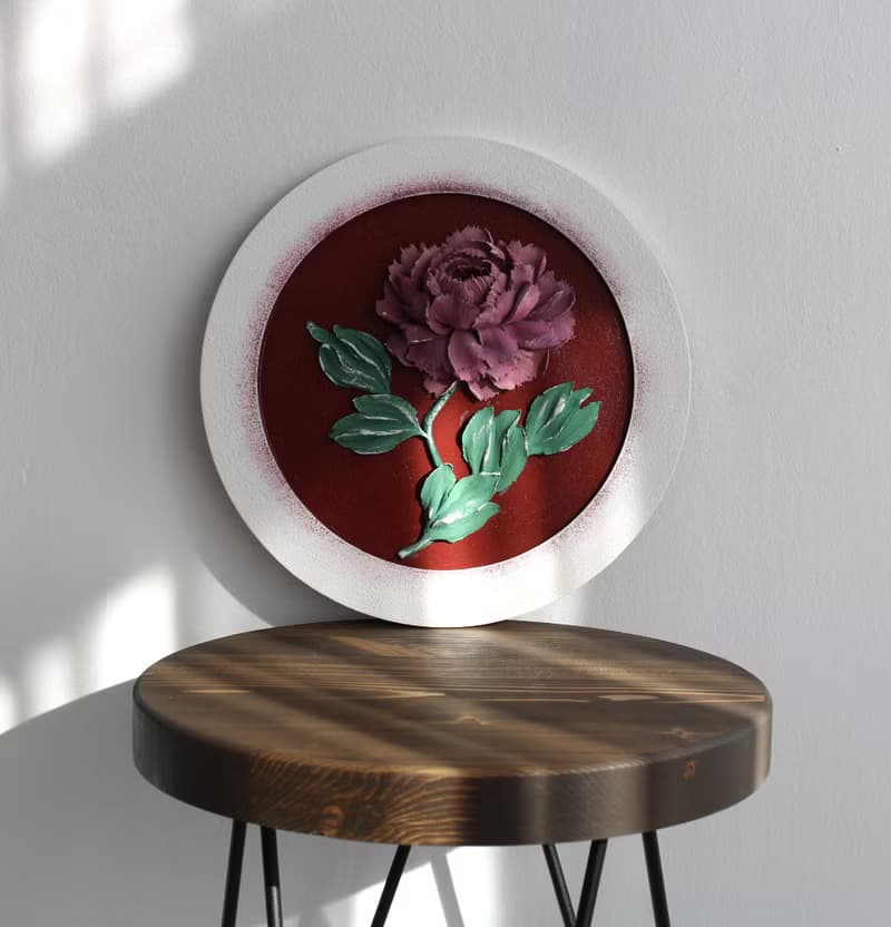 3D peony, round painting with flower, an original gift for all occasions.