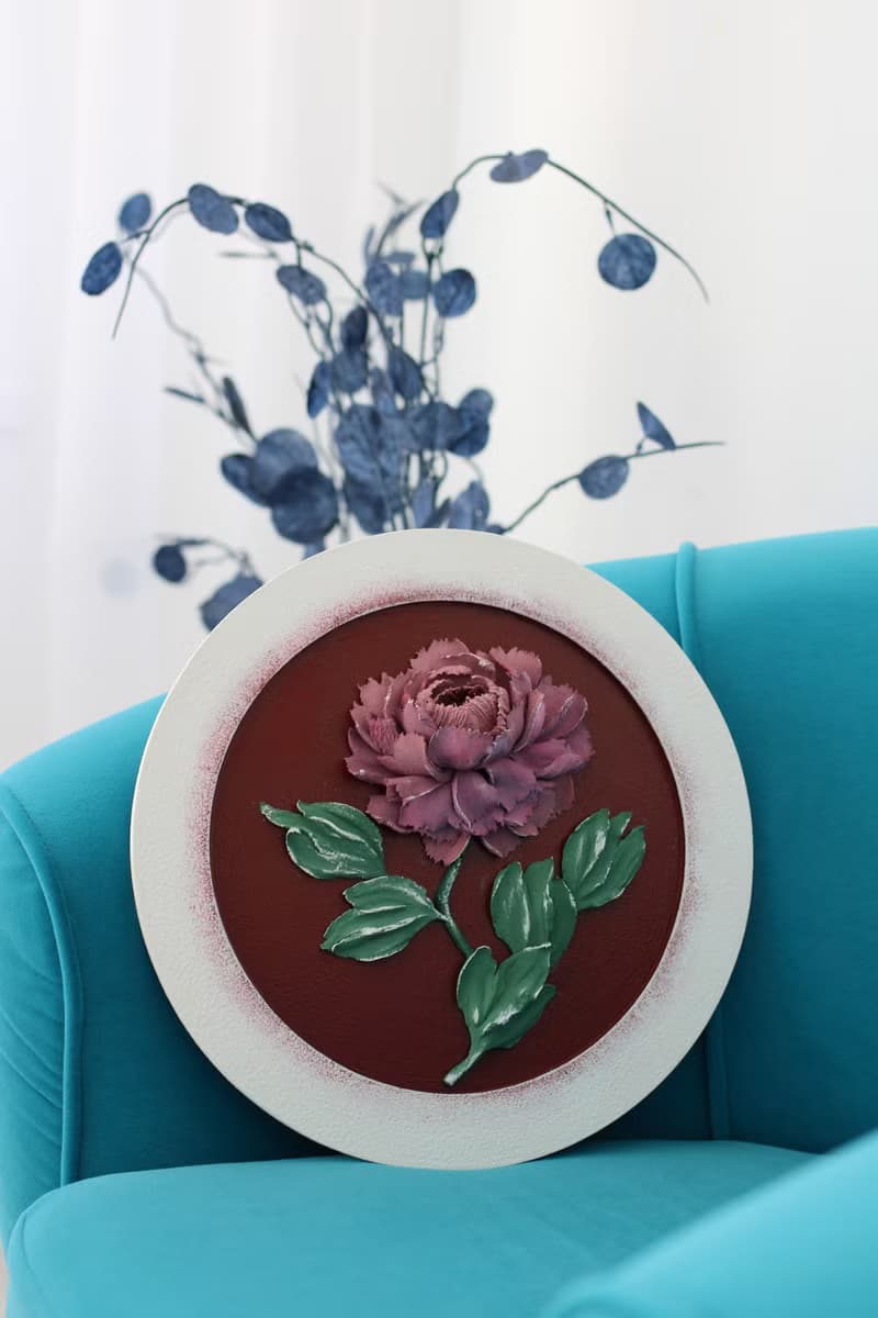 3D peony, round painting with flower, an original gift for all occasions.